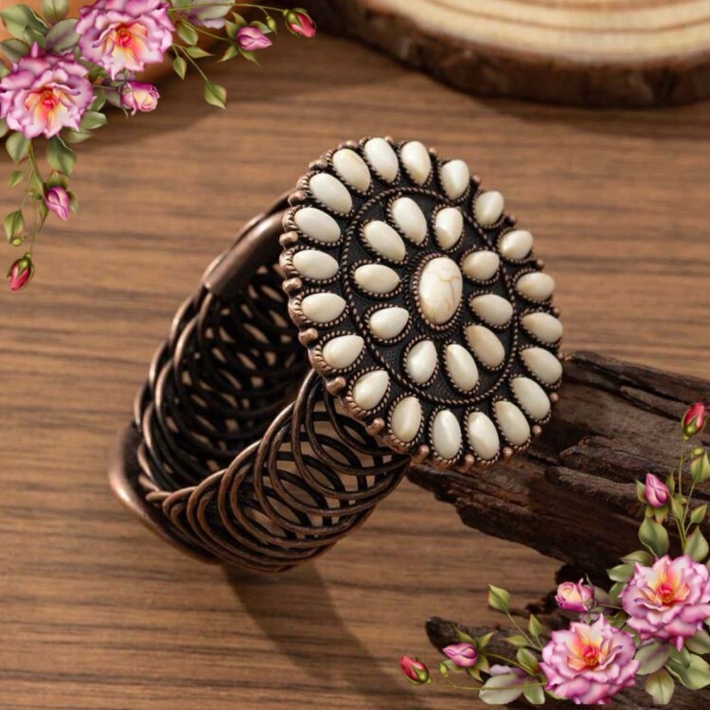 Bohemian Elastic Opening White Faux Turquoise Bracelet fall vibes autumn